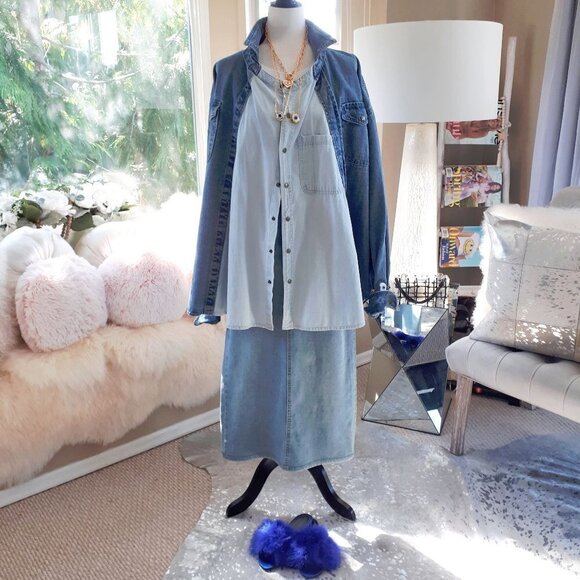 EUC Vault oversize two tone blue denim jean jacket, OS - Picture 4 of 9